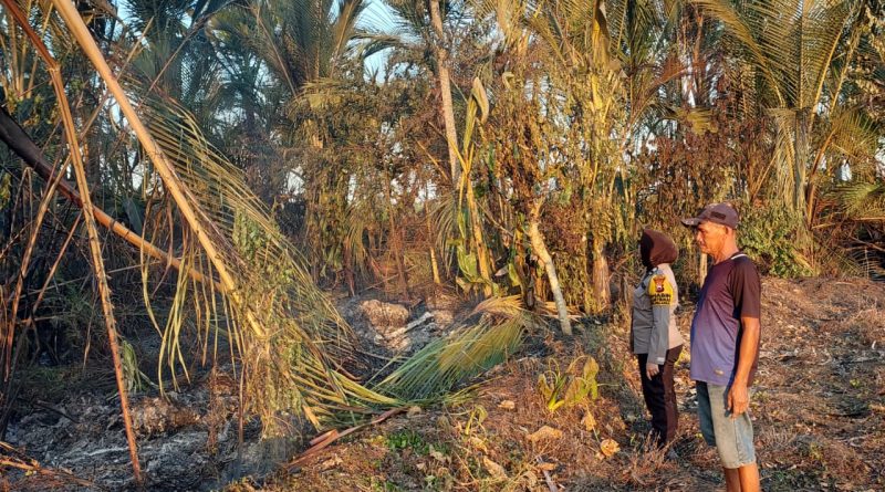‎Bhabinkamtibmas Bersama Warga Padamkan Kebakaran Lahan di Desa Panyili ‎